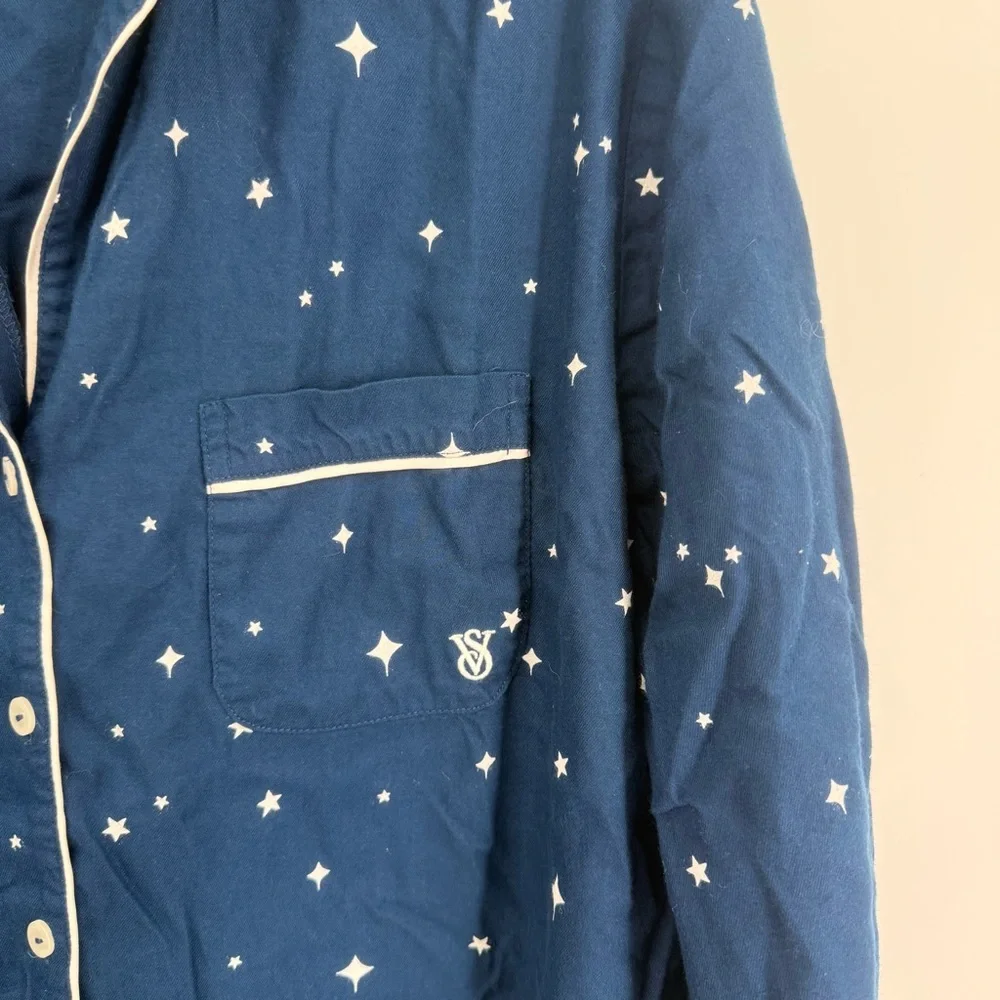 VICTORIA'S SECRET Star Moon PAJAMAS Size Medium Blue COTTON Flannel 2-piece - Picture 3 of 7